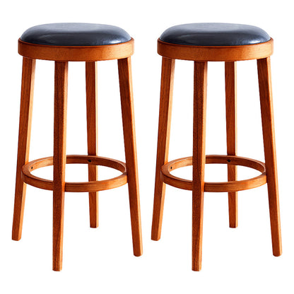Industrial Solid Wood Counter Stool Faux Leather Counter Height Stools