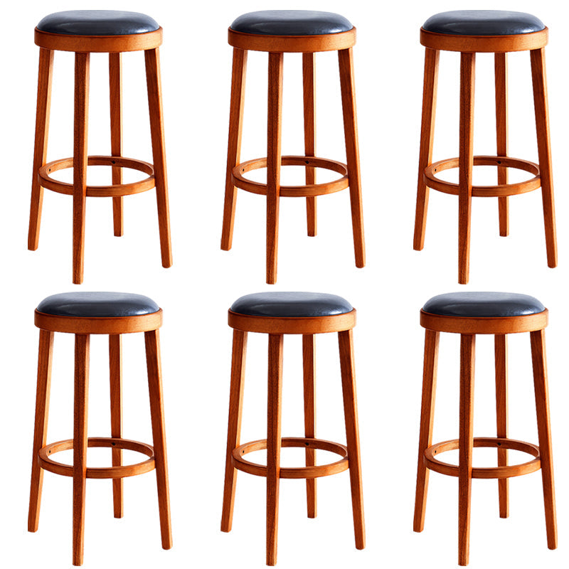 Industrial Solid Wood Counter Stool Faux Leather Counter Height Stools