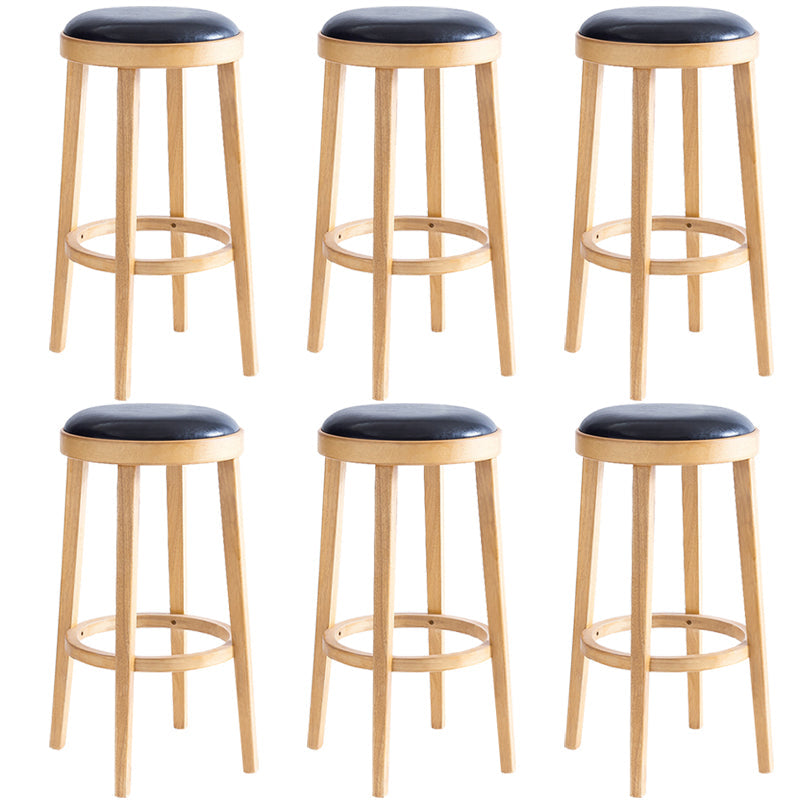 Industrial Solid Wood Counter Stool Faux Leather Counter Height Stools