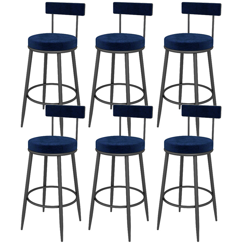 Contemporary Style Upholstered Counter Stool Bar-height Bar Stool with Metal Legs Blue-Black 6 Piece Set Clearhalo 'Bar Furniture' 'Bar Stools' 'bar_stools' 'furn' 'furn_bar_stools' 'Furniture' 'Kitchen & Dining Furniture' 6244700