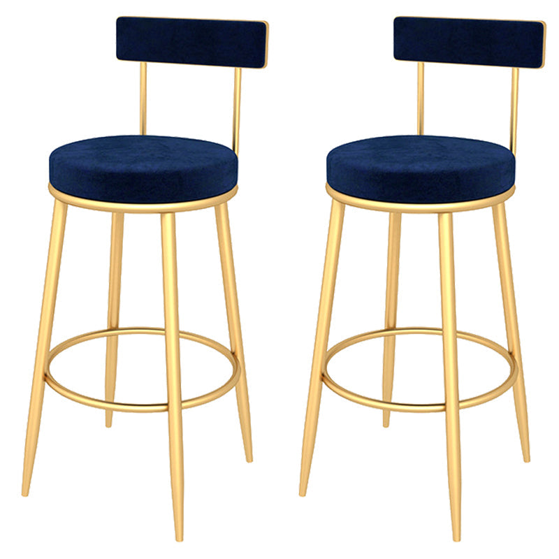 Contemporary Style Upholstered Counter Stool Bar-height Bar Stool with Metal Legs Blue Gold 2 Piece Set Clearhalo 'Bar Furniture' 'Bar Stools' 'bar_stools' 'furn' 'furn_bar_stools' 'Furniture' 'Kitchen & Dining Furniture' 6244714