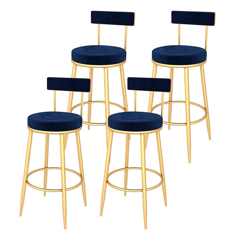 Contemporary Style Upholstered Counter Stool Bar-height Bar Stool with Metal Legs Blue Gold 4 Piece Set Clearhalo 'Bar Furniture' 'Bar Stools' 'bar_stools' 'furn' 'furn_bar_stools' 'Furniture' 'Kitchen & Dining Furniture' 6244715