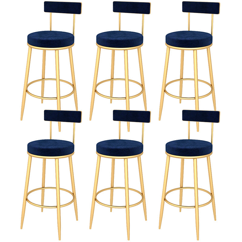 Contemporary Style Upholstered Counter Stool Bar-height Bar Stool with Metal Legs Blue Gold 6 Piece Set Clearhalo 'Bar Furniture' 'Bar Stools' 'bar_stools' 'furn' 'furn_bar_stools' 'Furniture' 'Kitchen & Dining Furniture' 6244716