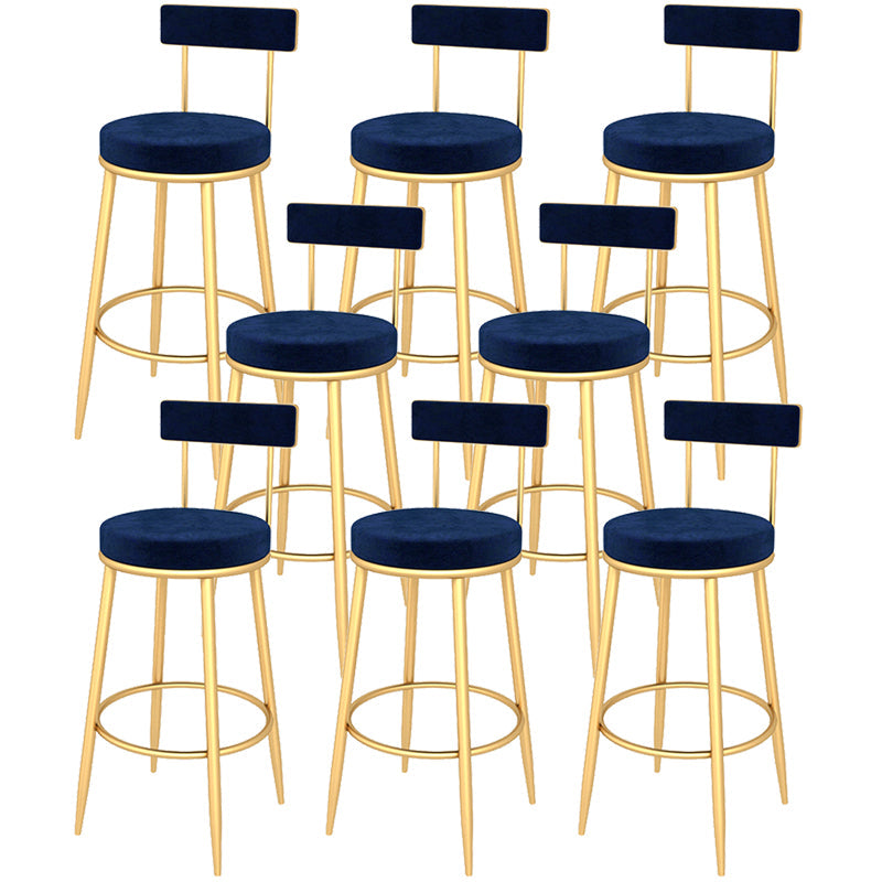 Contemporary Style Upholstered Counter Stool Bar-height Bar Stool with Metal Legs Blue Gold 8 Piece Set Clearhalo 'Bar Furniture' 'Bar Stools' 'bar_stools' 'furn' 'furn_bar_stools' 'Furniture' 'Kitchen & Dining Furniture' 6244717