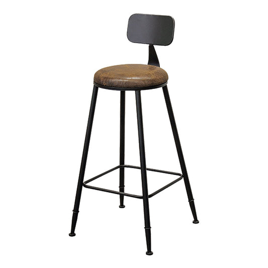 Contemporary Style Brown Barstool Low Back Bar Stool with Metal Legs 1 Piece Upholstered Round