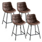 Modern Faux Leather Counter Stool Low Back Bar Stool with Footrest Brown 4 Piece Set Counter Stool(26"H) Clearhalo 'Bar Furniture' 'Bar Stools' 'bar_stools' 'furn' 'furn_bar_stools' 'Furniture' 'Kitchen & Dining Furniture' 6245309