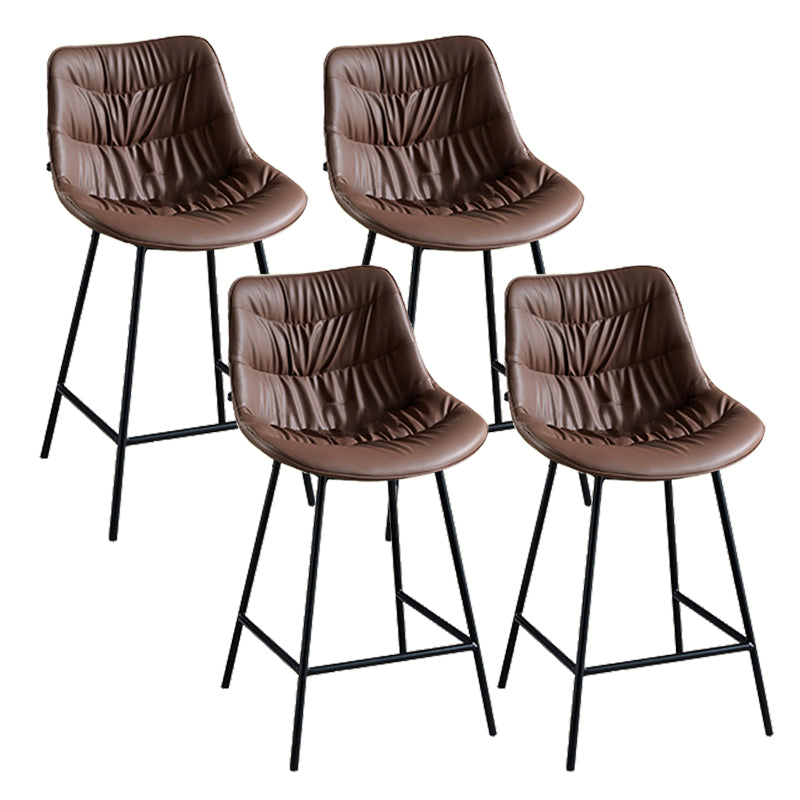 Modern Faux Leather Counter Stool Low Back Bar Stool with Footrest Brown 4 Piece Set Counter Stool(26"H) Clearhalo 'Bar Furniture' 'Bar Stools' 'bar_stools' 'furn' 'furn_bar_stools' 'Furniture' 'Kitchen & Dining Furniture' 6245309