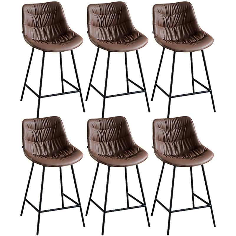 Modern Faux Leather Counter Stool Low Back Bar Stool with Footrest Brown 6 Piece Set Counter Stool(26"H) Clearhalo 'Bar Furniture' 'Bar Stools' 'bar_stools' 'furn' 'furn_bar_stools' 'Furniture' 'Kitchen & Dining Furniture' 6245310