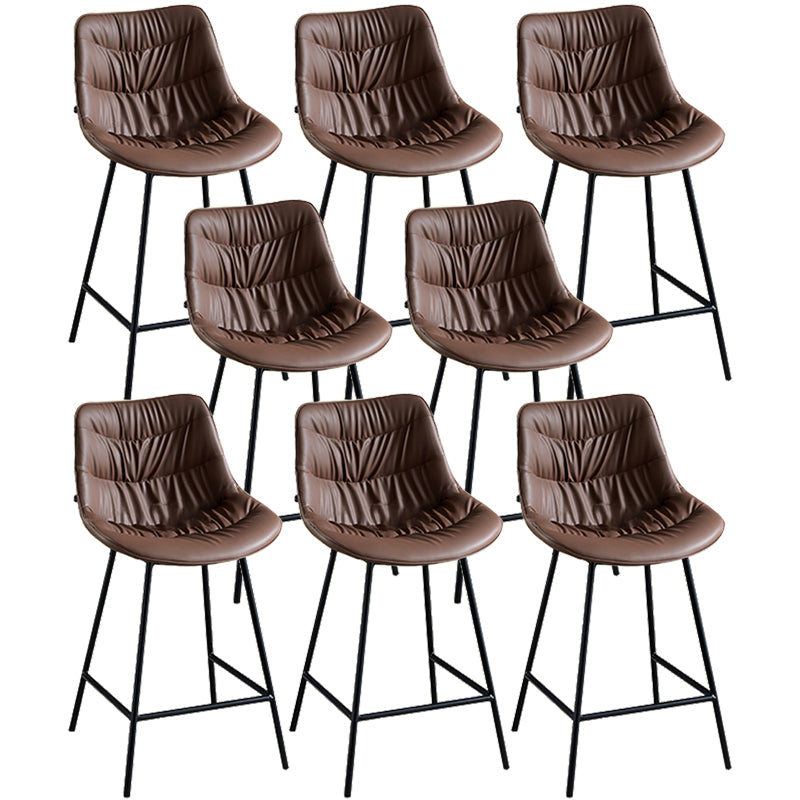 Modern Faux Leather Counter Stool Low Back Bar Stool with Footrest Brown 8 Piece Set Counter Stool(26"H) Clearhalo 'Bar Furniture' 'Bar Stools' 'bar_stools' 'furn' 'furn_bar_stools' 'Furniture' 'Kitchen & Dining Furniture' 6245311