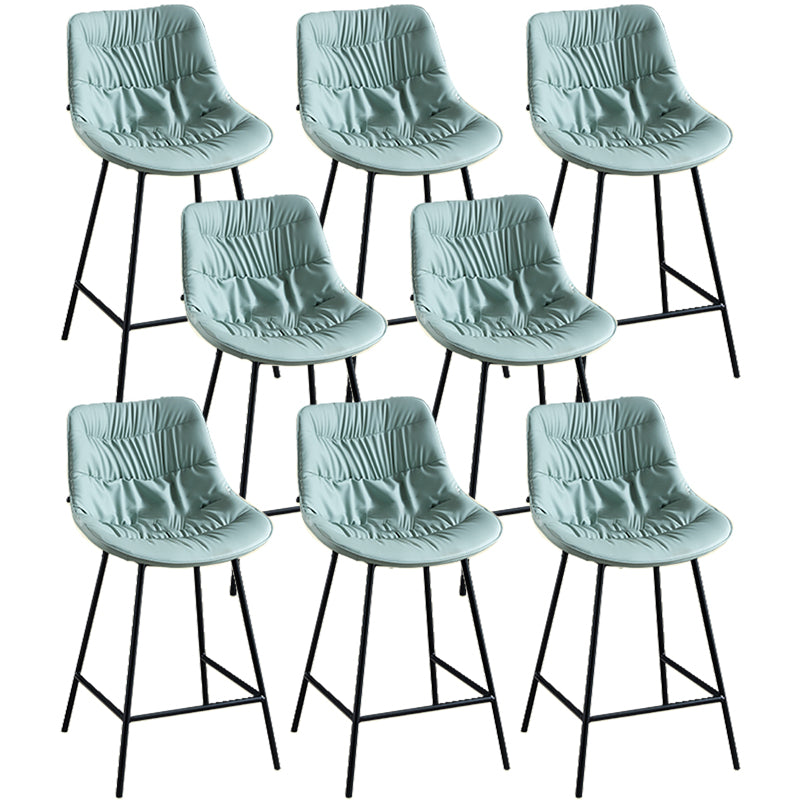 Modern Faux Leather Counter Stool Low Back Bar Stool with Footrest Light Blue 8 Piece Set Counter Stool(26"H) Clearhalo 'Bar Furniture' 'Bar Stools' 'bar_stools' 'furn' 'furn_bar_stools' 'Furniture' 'Kitchen & Dining Furniture' 6245316