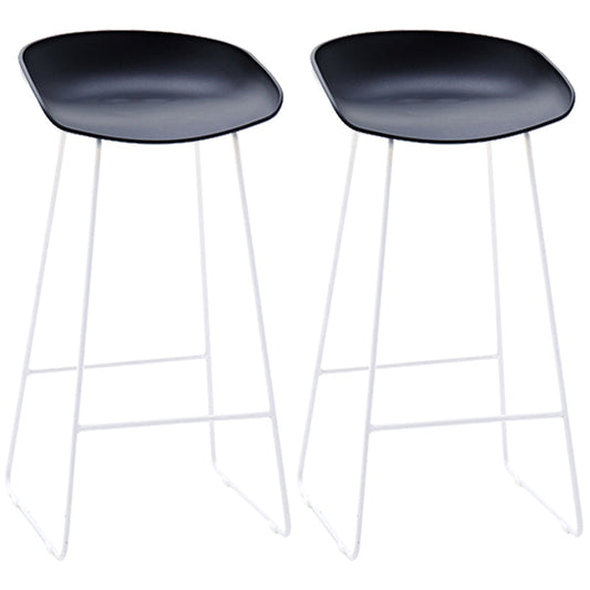 Contemporary Plastic Armless Bar Stool Low Back Bar Height Stool with Metal Frame White Black 2 Piece Set
