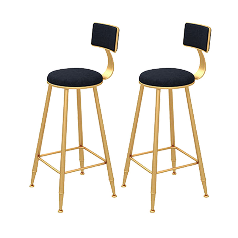 Contemporary Style Velvet Counter Stool Round Low Back Bar Stool with Metal Legs Black 2 Piece Set Clearhalo 'Bar Furniture' 'Bar Stools' 'bar_stools' 'furn' 'furn_bar_stools' 'Furniture' 'Kitchen & Dining Furniture' 6245584