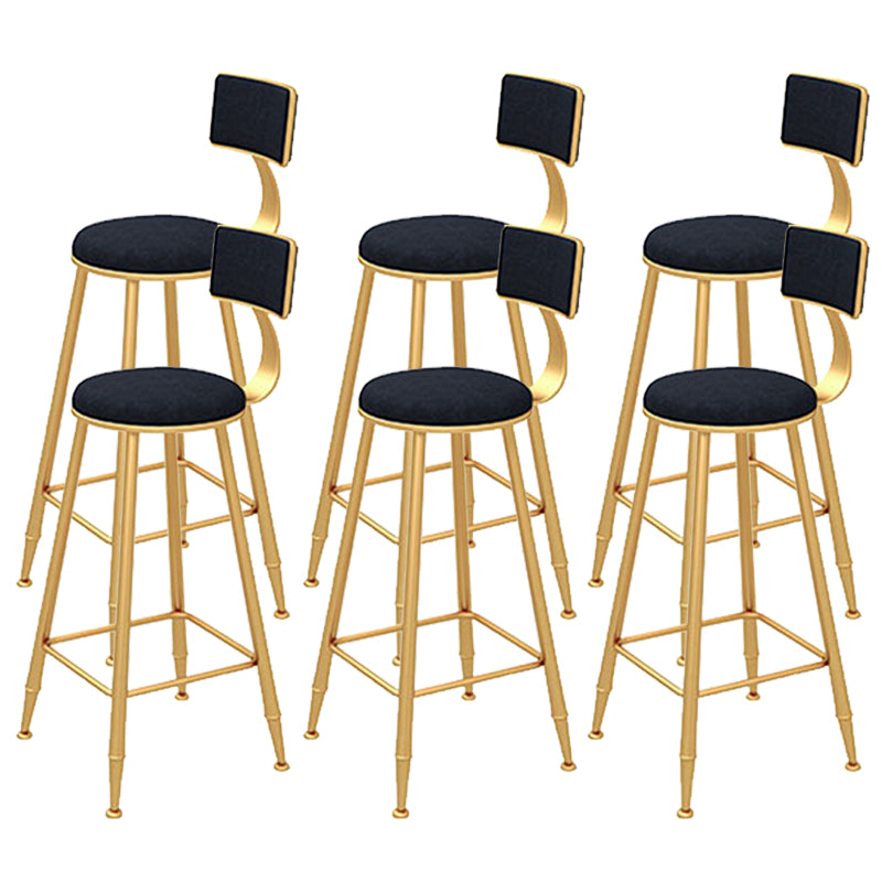 Contemporary Style Velvet Counter Stool Round Low Back Bar Stool with Metal Legs Black 6 Piece Set Clearhalo 'Bar Furniture' 'Bar Stools' 'bar_stools' 'furn' 'furn_bar_stools' 'Furniture' 'Kitchen & Dining Furniture' 6245587