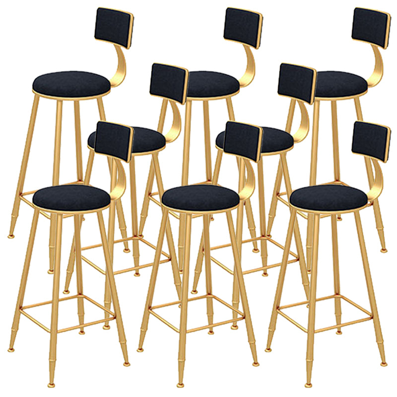 Contemporary Style Velvet Counter Stool Round Low Back Bar Stool with Metal Legs Black 8 Piece Set Clearhalo 'Bar Furniture' 'Bar Stools' 'bar_stools' 'furn' 'furn_bar_stools' 'Furniture' 'Kitchen & Dining Furniture' 6245590