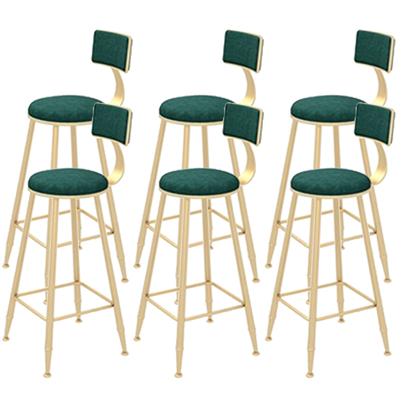 Contemporary Style Velvet Counter Stool Round Low Back Bar Stool with Metal Legs Green 6 Piece Set Clearhalo 'Bar Furniture' 'Bar Stools' 'bar_stools' 'furn' 'furn_bar_stools' 'Furniture' 'Kitchen & Dining Furniture' 6245598
