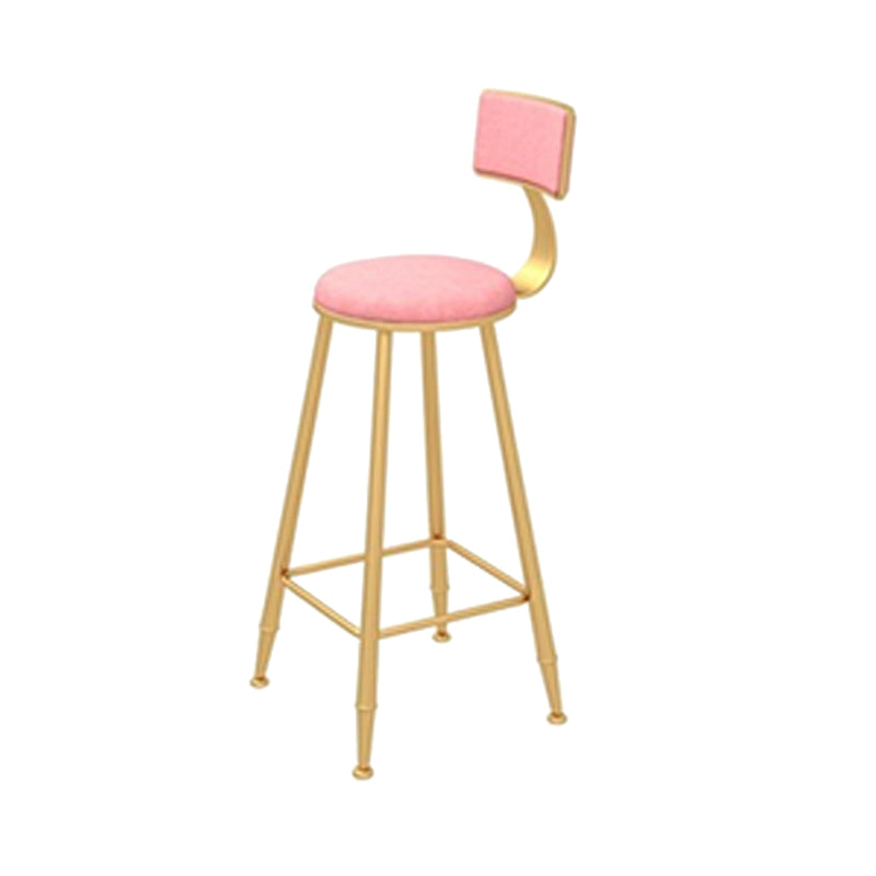 Contemporary Style Velvet Counter Stool Round Low Back Bar Stool with Metal Legs Pink 1 Piece Clearhalo 'Bar Furniture' 'Bar Stools' 'bar_stools' 'furn' 'furn_bar_stools' 'Furniture' 'Kitchen & Dining Furniture' 6245602