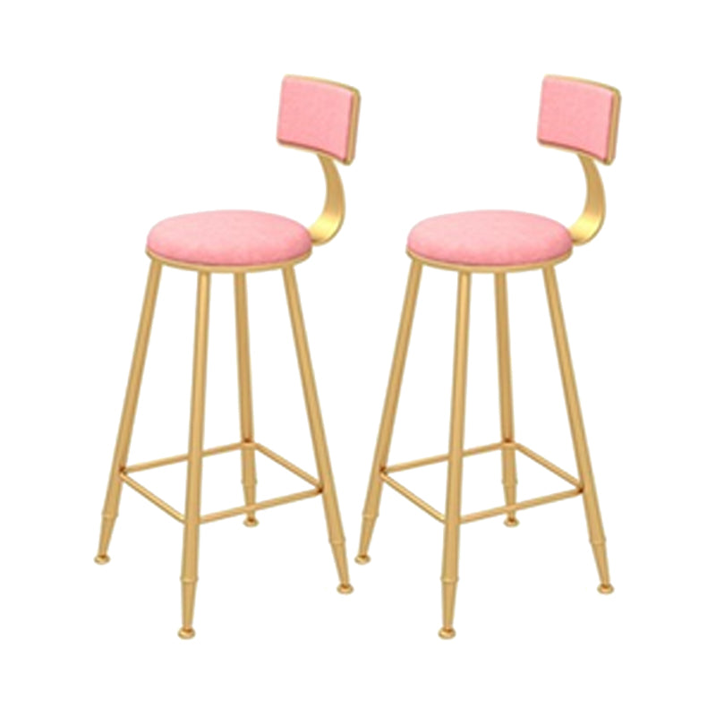 Contemporary Style Velvet Counter Stool Round Low Back Bar Stool with Metal Legs Pink 2 Piece Set Clearhalo 'Bar Furniture' 'Bar Stools' 'bar_stools' 'furn' 'furn_bar_stools' 'Furniture' 'Kitchen & Dining Furniture' 6245603