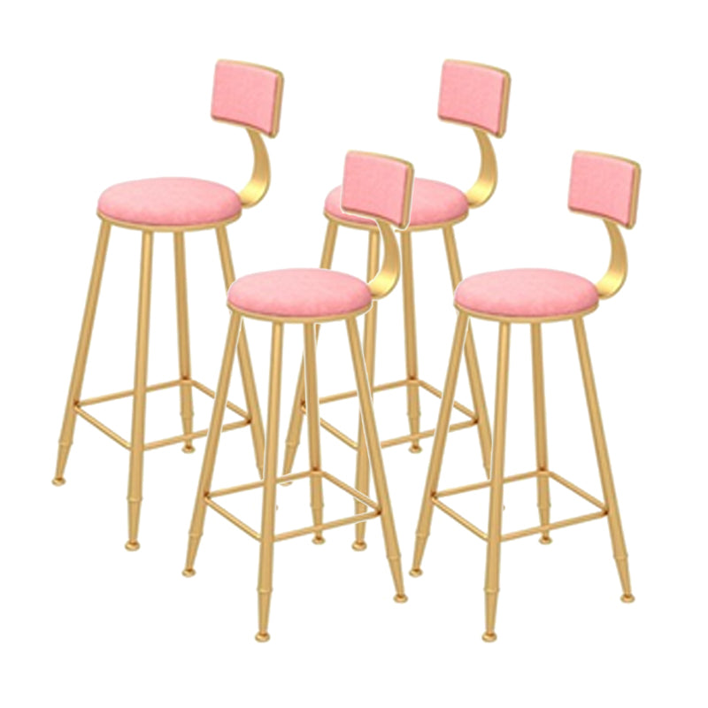 Contemporary Style Velvet Counter Stool Round Low Back Bar Stool with Metal Legs Pink 4 Piece Set Clearhalo 'Bar Furniture' 'Bar Stools' 'bar_stools' 'furn' 'furn_bar_stools' 'Furniture' 'Kitchen & Dining Furniture' 6245604