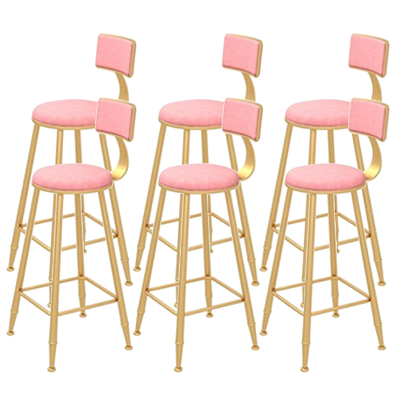 Contemporary Style Velvet Counter Stool Round Low Back Bar Stool with Metal Legs Pink 6 Piece Set Clearhalo 'Bar Furniture' 'Bar Stools' 'bar_stools' 'furn' 'furn_bar_stools' 'Furniture' 'Kitchen & Dining Furniture' 6245605