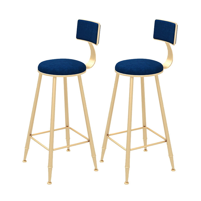 Contemporary Style Velvet Counter Stool Round Low Back Bar Stool with Metal Legs Blue 2 Piece Set Clearhalo 'Bar Furniture' 'Bar Stools' 'bar_stools' 'furn' 'furn_bar_stools' 'Furniture' 'Kitchen & Dining Furniture' 6245613