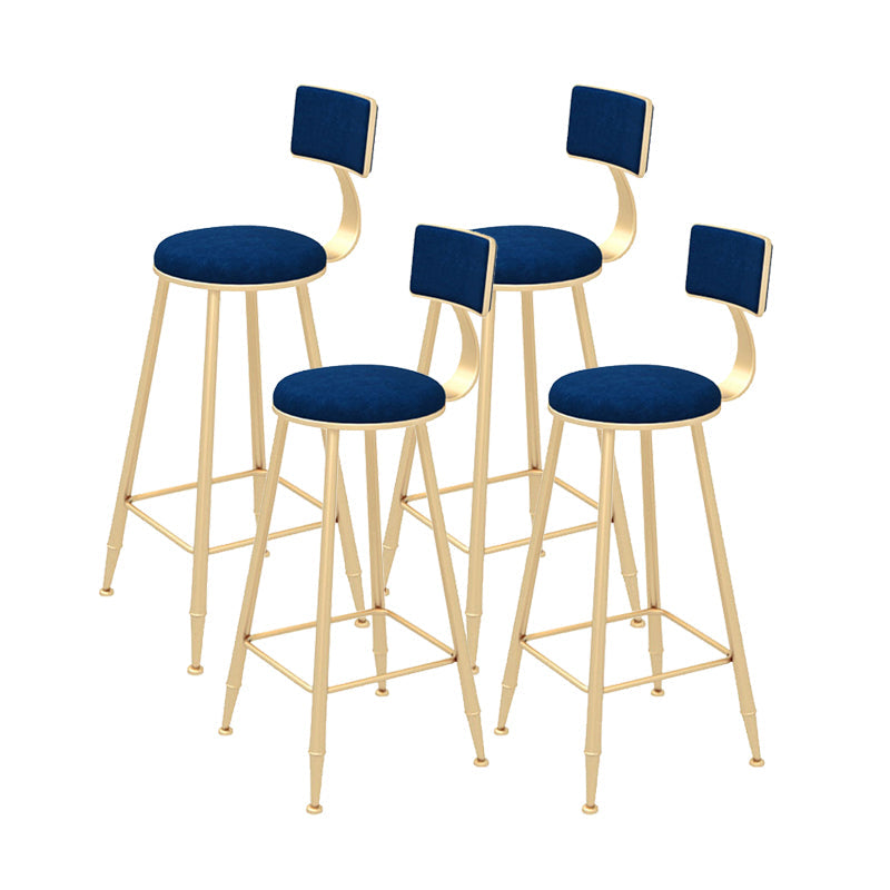 Contemporary Style Velvet Counter Stool Round Low Back Bar Stool with Metal Legs Blue 4 Piece Set Clearhalo 'Bar Furniture' 'Bar Stools' 'bar_stools' 'furn' 'furn_bar_stools' 'Furniture' 'Kitchen & Dining Furniture' 6245614