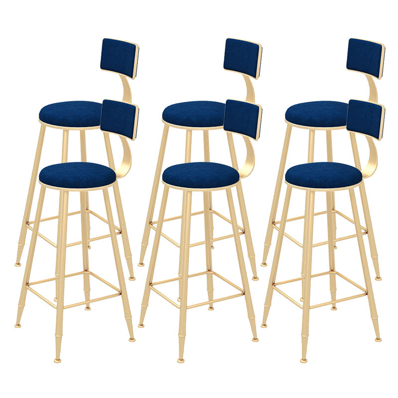 Contemporary Style Velvet Counter Stool Round Low Back Bar Stool with Metal Legs Blue 6 Piece Set Clearhalo 'Bar Furniture' 'Bar Stools' 'bar_stools' 'furn' 'furn_bar_stools' 'Furniture' 'Kitchen & Dining Furniture' 6245615