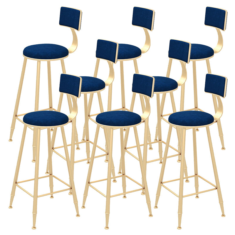 Contemporary Style Velvet Counter Stool Round Low Back Bar Stool with Metal Legs Blue 8 Piece Set Clearhalo 'Bar Furniture' 'Bar Stools' 'bar_stools' 'furn' 'furn_bar_stools' 'Furniture' 'Kitchen & Dining Furniture' 6245616