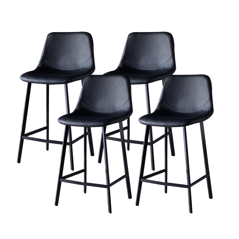Contemporary Faux Leather Counter Stool Bucket Low Back Stool with Metal Legs