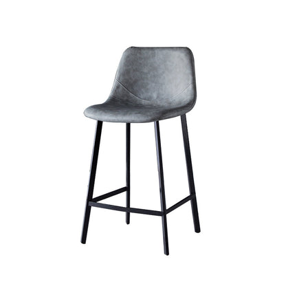 Contemporary Faux Leather Counter Stool Bucket Low Back Stool with Metal Legs