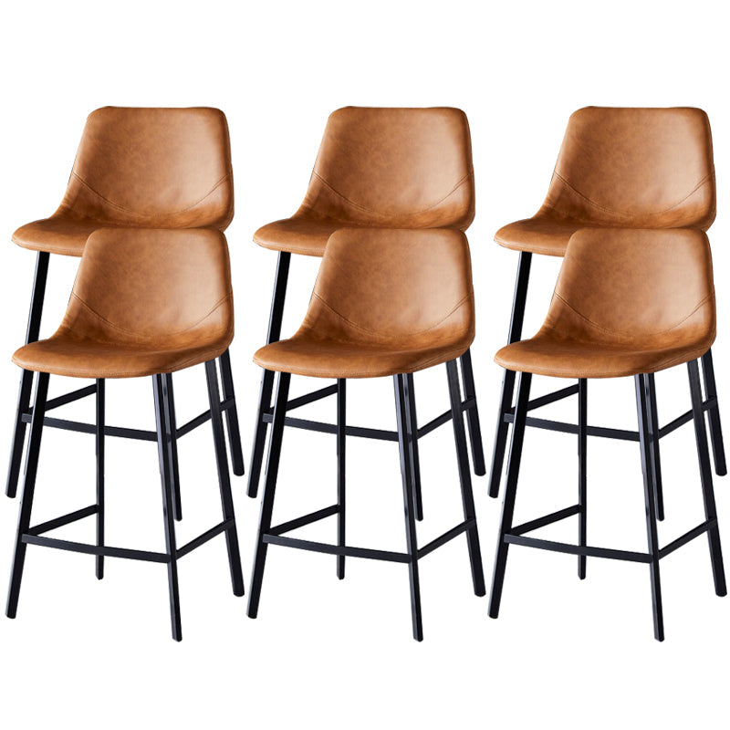 Contemporary Faux Leather Counter Stool Bucket Low Back Stool with Metal Legs