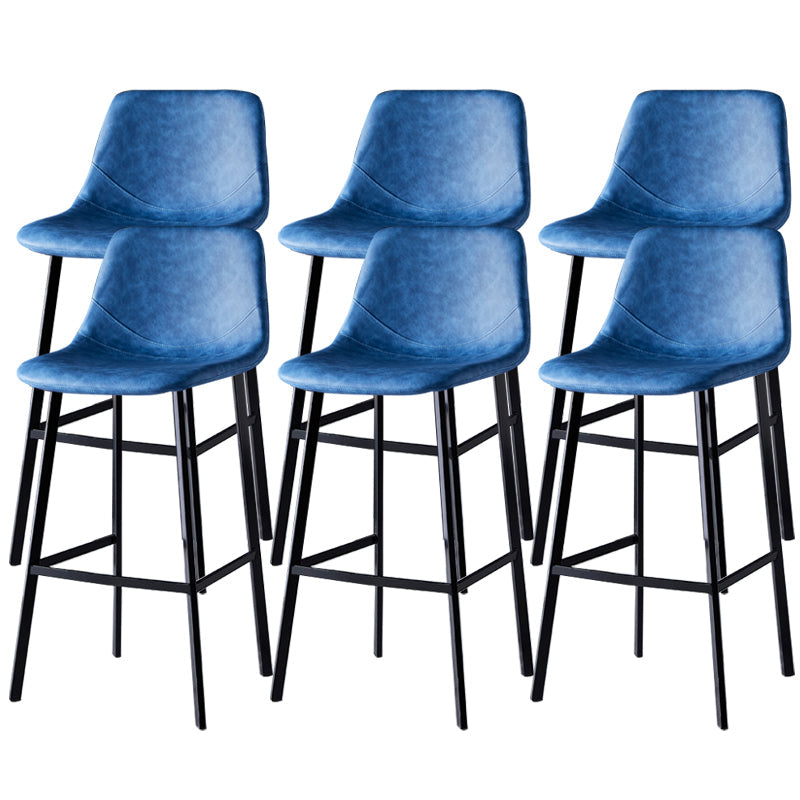 Contemporary Faux Leather Counter Stool Bucket Low Back Stool with Metal Legs