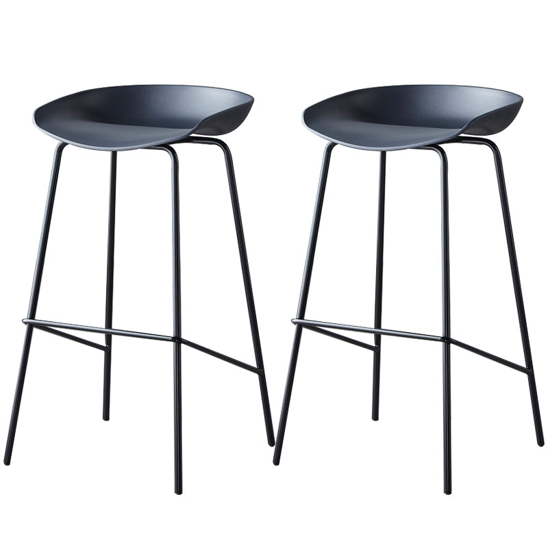 Contemporary Low Back Armless Bar Stool Plastic Bar Stool with Metal Legs Black 2 Piece Set Bar Stool(30"H) Clearhalo 'Bar Furniture' 'Bar Stools' 'bar_stools' 'furn' 'furn_bar_stools' 'Furniture' 'Kitchen & Dining Furniture' 6245795