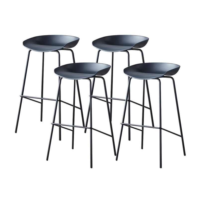 Contemporary Low Back Armless Bar Stool Plastic Bar Stool with Metal Legs Black 4 Piece Set Bar Stool(30"H) Clearhalo 'Bar Furniture' 'Bar Stools' 'bar_stools' 'furn' 'furn_bar_stools' 'Furniture' 'Kitchen & Dining Furniture' 6245798