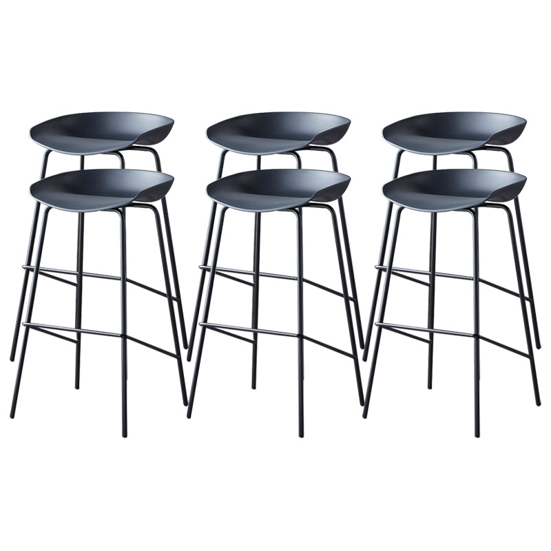 Contemporary Low Back Armless Bar Stool Plastic Bar Stool with Metal Legs Black 6 Piece Set Bar Stool(30"H) Clearhalo 'Bar Furniture' 'Bar Stools' 'bar_stools' 'furn' 'furn_bar_stools' 'Furniture' 'Kitchen & Dining Furniture' 6245800