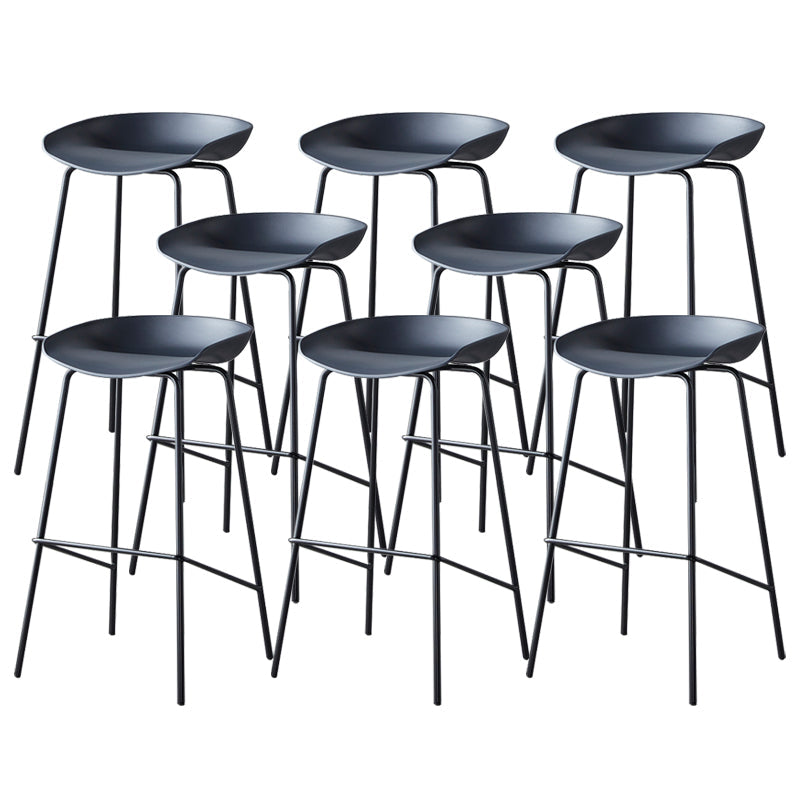 Contemporary Low Back Armless Bar Stool Plastic Bar Stool with Metal Legs Black 8 Piece Set Bar Stool(30"H) Clearhalo 'Bar Furniture' 'Bar Stools' 'bar_stools' 'furn' 'furn_bar_stools' 'Furniture' 'Kitchen & Dining Furniture' 6245802