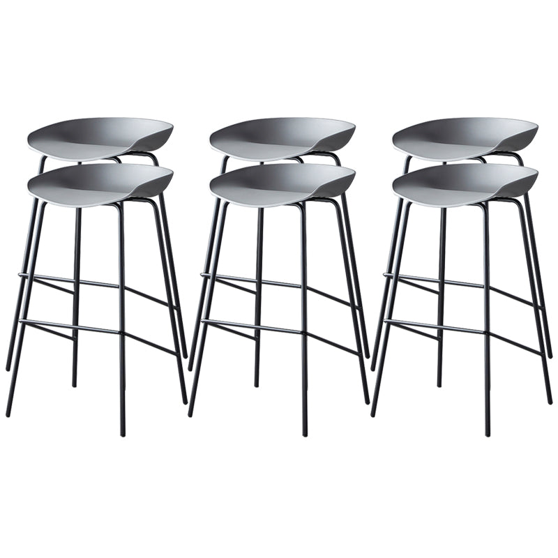 Contemporary Low Back Armless Bar Stool Plastic Bar Stool with Metal Legs Grey 6 Piece Set Bar Stool(30"H) Clearhalo 'Bar Furniture' 'Bar Stools' 'bar_stools' 'furn' 'furn_bar_stools' 'Furniture' 'Kitchen & Dining Furniture' 6245810