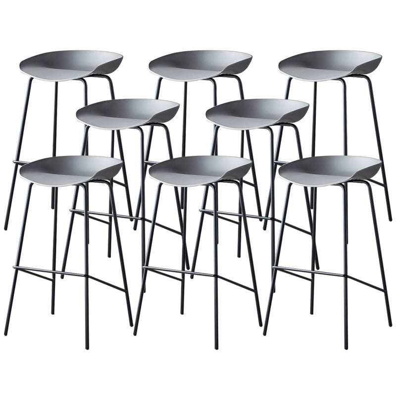 Contemporary Low Back Armless Bar Stool Plastic Bar Stool with Metal Legs Grey 8 Piece Set Bar Stool(30"H) Clearhalo 'Bar Furniture' 'Bar Stools' 'bar_stools' 'furn' 'furn_bar_stools' 'Furniture' 'Kitchen & Dining Furniture' 6245812