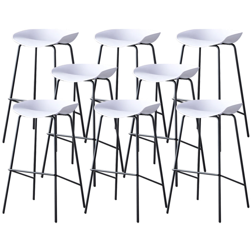 Contemporary Low Back Armless Bar Stool Plastic Bar Stool with Metal Legs White 8 Piece Set Bar Stool(30"H) Clearhalo 'Bar Furniture' 'Bar Stools' 'bar_stools' 'furn' 'furn_bar_stools' 'Furniture' 'Kitchen & Dining Furniture' 6245817