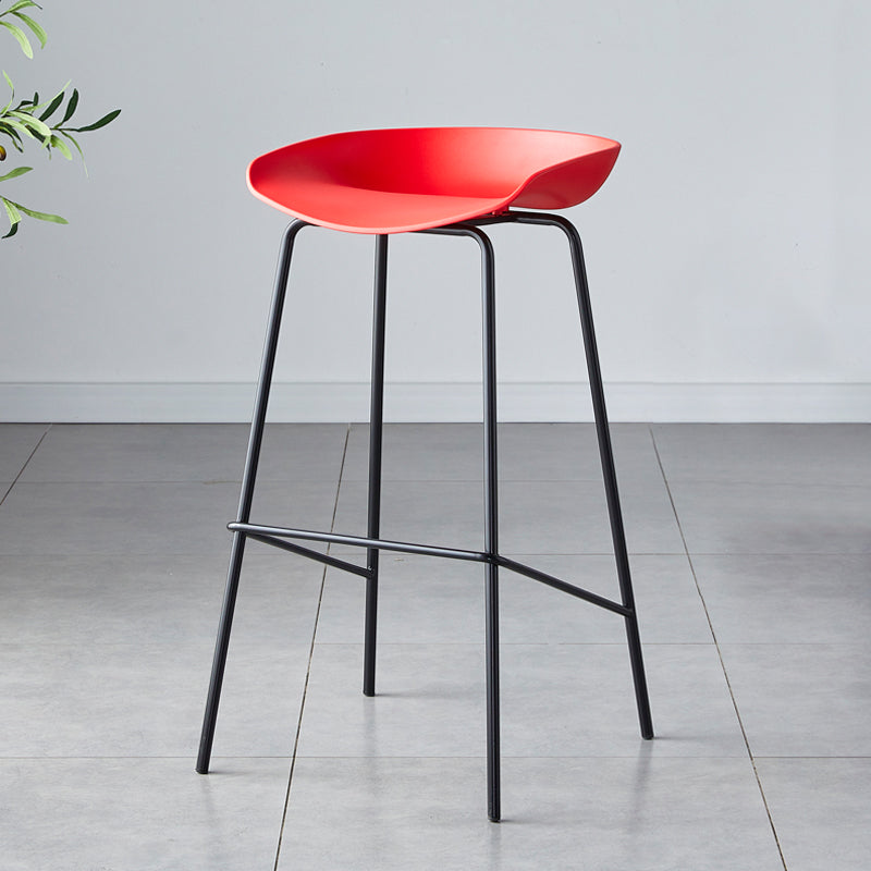 Contemporary Low Back Armless Bar Stool Plastic Bar Stool with Metal Legs Red 1 Piece Bar Stool(30"H) Clearhalo 'Bar Furniture' 'Bar Stools' 'bar_stools' 'furn' 'furn_bar_stools' 'Furniture' 'Kitchen & Dining Furniture' 6245818
