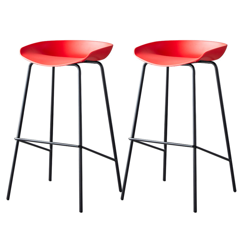 Contemporary Low Back Armless Bar Stool Plastic Bar Stool with Metal Legs Red 2 Piece Set Bar Stool(30"H) Clearhalo 'Bar Furniture' 'Bar Stools' 'bar_stools' 'furn' 'furn_bar_stools' 'Furniture' 'Kitchen & Dining Furniture' 6245819