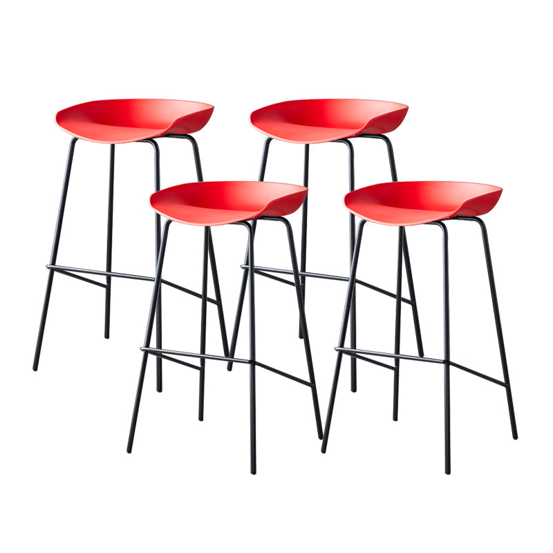 Contemporary Low Back Armless Bar Stool Plastic Bar Stool with Metal Legs Red 4 Piece Set Bar Stool(30"H) Clearhalo 'Bar Furniture' 'Bar Stools' 'bar_stools' 'furn' 'furn_bar_stools' 'Furniture' 'Kitchen & Dining Furniture' 6245820