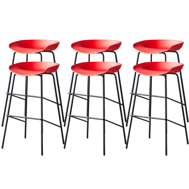 Contemporary Low Back Armless Bar Stool Plastic Bar Stool with Metal Legs Red 6 Piece Set Bar Stool(30"H) Clearhalo 'Bar Furniture' 'Bar Stools' 'bar_stools' 'furn' 'furn_bar_stools' 'Furniture' 'Kitchen & Dining Furniture' 6245821