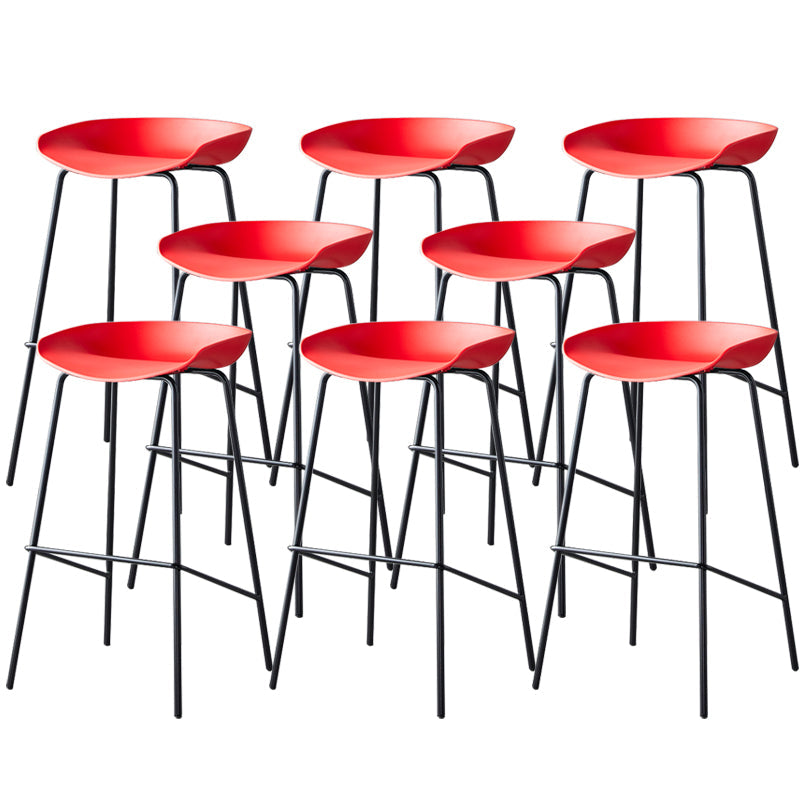 Contemporary Low Back Armless Bar Stool Plastic Bar Stool with Metal Legs Red 8 Piece Set Bar Stool(30"H) Clearhalo 'Bar Furniture' 'Bar Stools' 'bar_stools' 'furn' 'furn_bar_stools' 'Furniture' 'Kitchen & Dining Furniture' 6245822