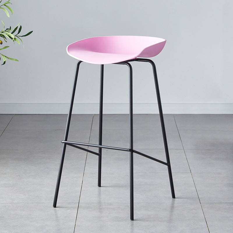 Contemporary Low Back Armless Bar Stool Plastic Bar Stool with Metal Legs Pink 1 Piece Bar Stool(30"H) Clearhalo 'Bar Furniture' 'Bar Stools' 'bar_stools' 'furn' 'furn_bar_stools' 'Furniture' 'Kitchen & Dining Furniture' 6245823