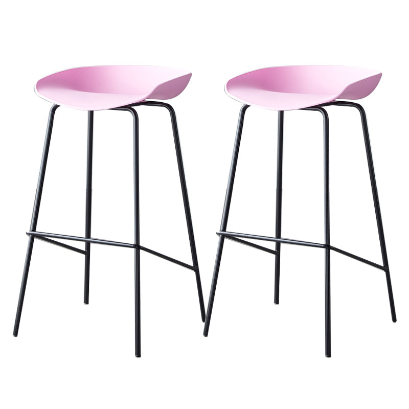 Contemporary Low Back Armless Bar Stool Plastic Bar Stool with Metal Legs Pink 2 Piece Set Bar Stool(30"H) Clearhalo 'Bar Furniture' 'Bar Stools' 'bar_stools' 'furn' 'furn_bar_stools' 'Furniture' 'Kitchen & Dining Furniture' 6245824