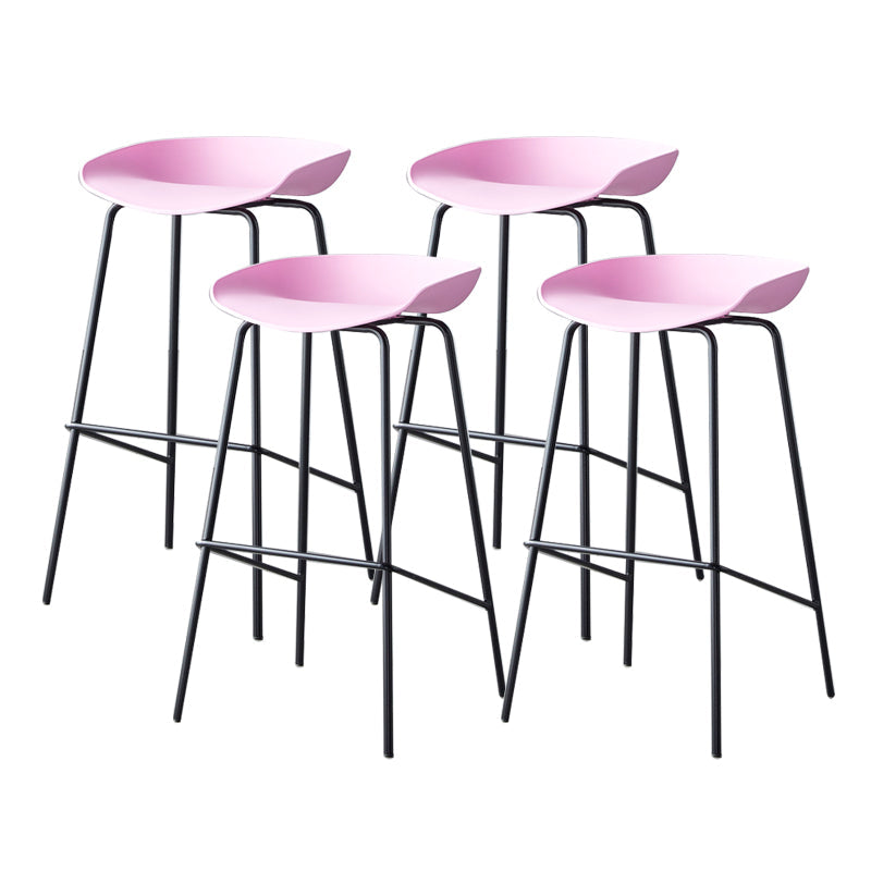 Contemporary Low Back Armless Bar Stool Plastic Bar Stool with Metal Legs Pink 4 Piece Set Bar Stool(30"H) Clearhalo 'Bar Furniture' 'Bar Stools' 'bar_stools' 'furn' 'furn_bar_stools' 'Furniture' 'Kitchen & Dining Furniture' 6245825