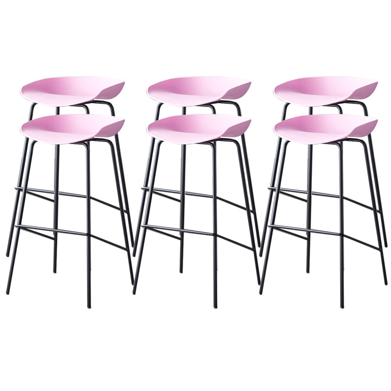 Contemporary Low Back Armless Bar Stool Plastic Bar Stool with Metal Legs Pink 6 Piece Set Bar Stool(30"H) Clearhalo 'Bar Furniture' 'Bar Stools' 'bar_stools' 'furn' 'furn_bar_stools' 'Furniture' 'Kitchen & Dining Furniture' 6245826
