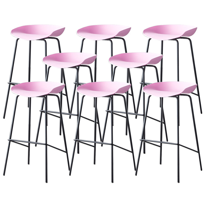 Contemporary Low Back Armless Bar Stool Plastic Bar Stool with Metal Legs Pink 8 Piece Set Bar Stool(30"H) Clearhalo 'Bar Furniture' 'Bar Stools' 'bar_stools' 'furn' 'furn_bar_stools' 'Furniture' 'Kitchen & Dining Furniture' 6245827