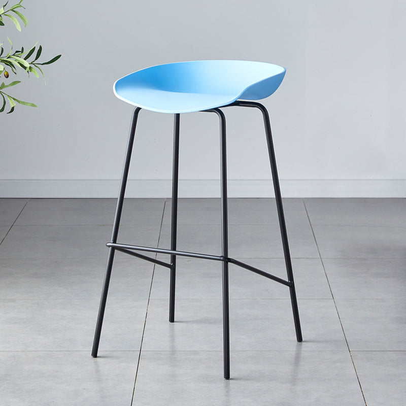 Contemporary Low Back Armless Bar Stool Plastic Bar Stool with Metal Legs Blue 1 Piece Bar Stool(30"H) Clearhalo 'Bar Furniture' 'Bar Stools' 'bar_stools' 'furn' 'furn_bar_stools' 'Furniture' 'Kitchen & Dining Furniture' 6245833
