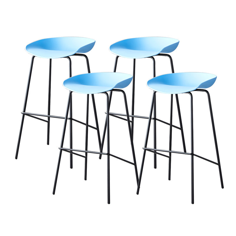 Contemporary Low Back Armless Bar Stool Plastic Bar Stool with Metal Legs Blue 4 Piece Set Bar Stool(30"H) Clearhalo 'Bar Furniture' 'Bar Stools' 'bar_stools' 'furn' 'furn_bar_stools' 'Furniture' 'Kitchen & Dining Furniture' 6245835
